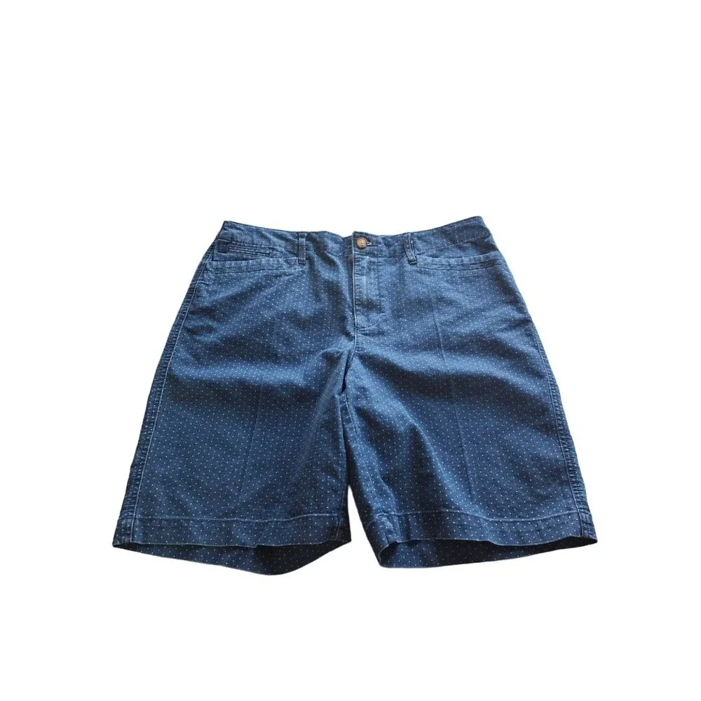 Kim Rogers Women Casual Denim Shorts 12 Blue Polka Dot Mom Preppy Normcore Beach